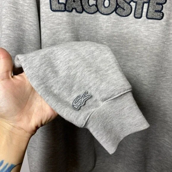 LACOSTE Men's Crewneck Flecked Fleece Logo Patch Sweatshirt Gray Sz Small - Picture 7 of 11